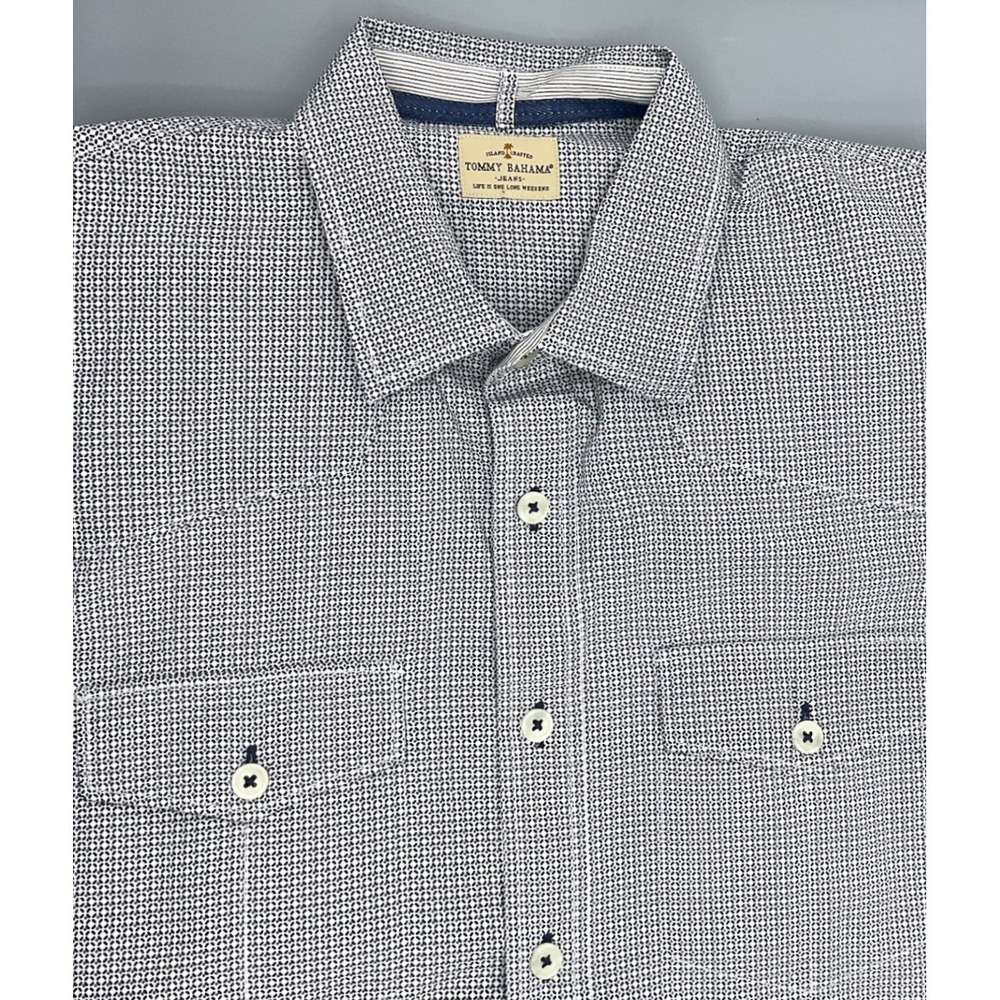 Tommy Bahama Mens Short Sleeve Western Shirt Gray White Geometric Print Size M